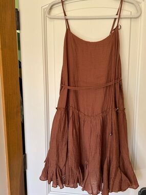 Bluivy Rust-Brown Tiered Spaghetti Strap Dress